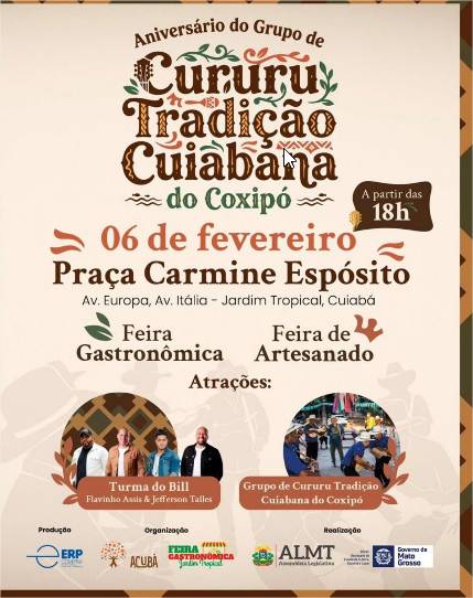Grupo de Cururu Tradição Cuiabana do Coxipó celebra aniversário com festa cultural em praça de Cuiabá